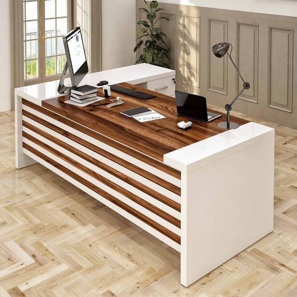 White & natural wood classy designer ceo table